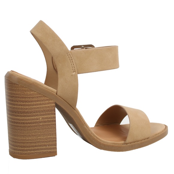 Natural Open Toe Ankle Strap Stacked Block - Picture 3 of 5